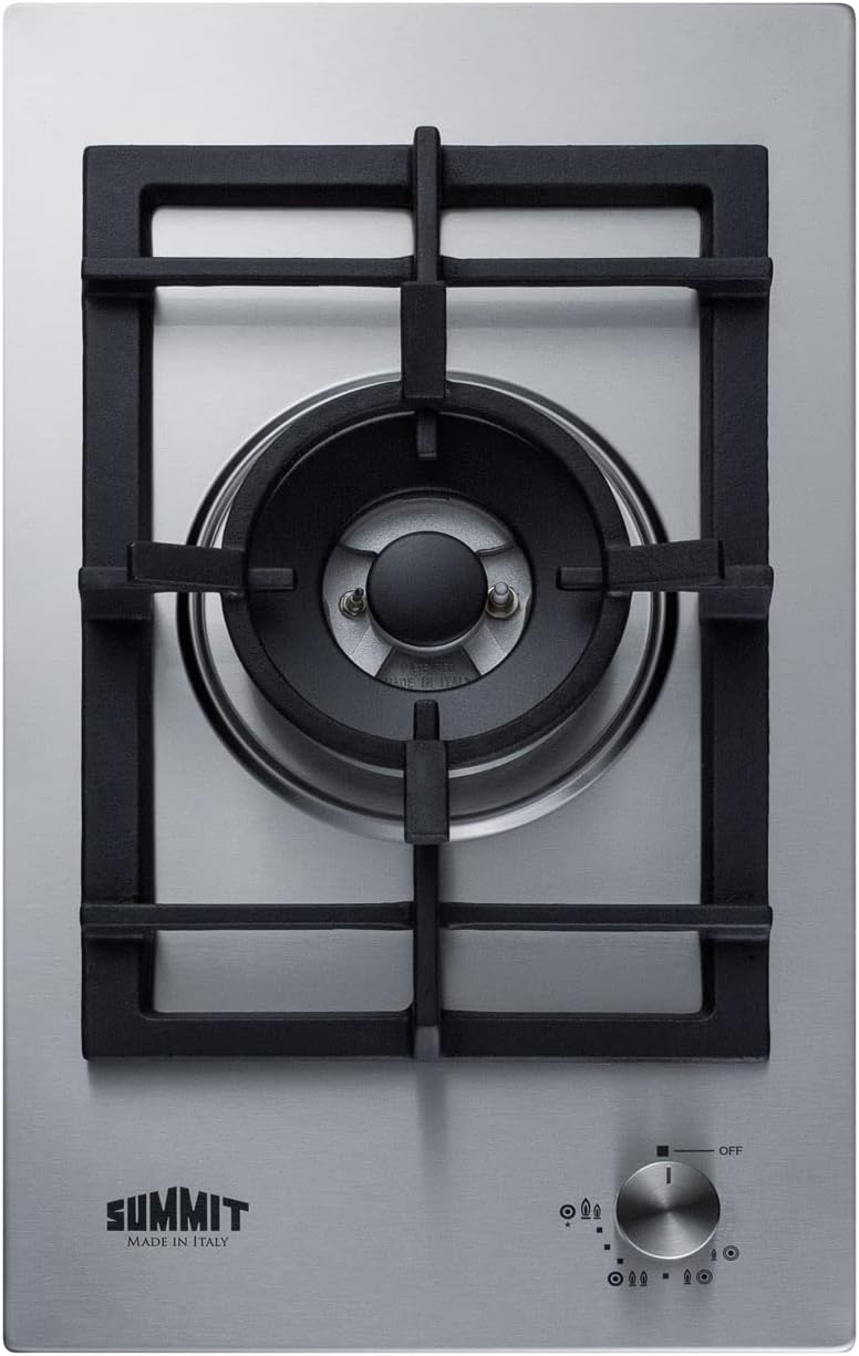 Summit GCJ1SS, 12-Inch-Wide Single Burner Gas Cooktop, Stainless Steel with Sealed Burners, Cast Iron Grates, Wok Ring, NG/LPG Conversion Kit, Flame Failure Protection, Easy to Clean, Cord Included