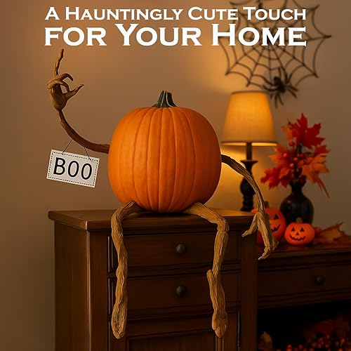 Miniatura 3 de Plow & Hearth 65A44 calabaza con brazos y piernas de hoja de parra, para decoración de Halloween, para exterior e interior, de 16.5" x 2.5"