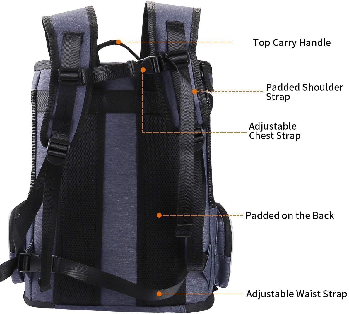 morpilot Mochila Transportín Perro, Mochila Transportín Gato Bien Ventilado con Correa de Seguridad Interior, Bolsa de Transporte para Para Gatos y Perros Pequeños Azul (32 x28 x42cm) + Tazón Plegable