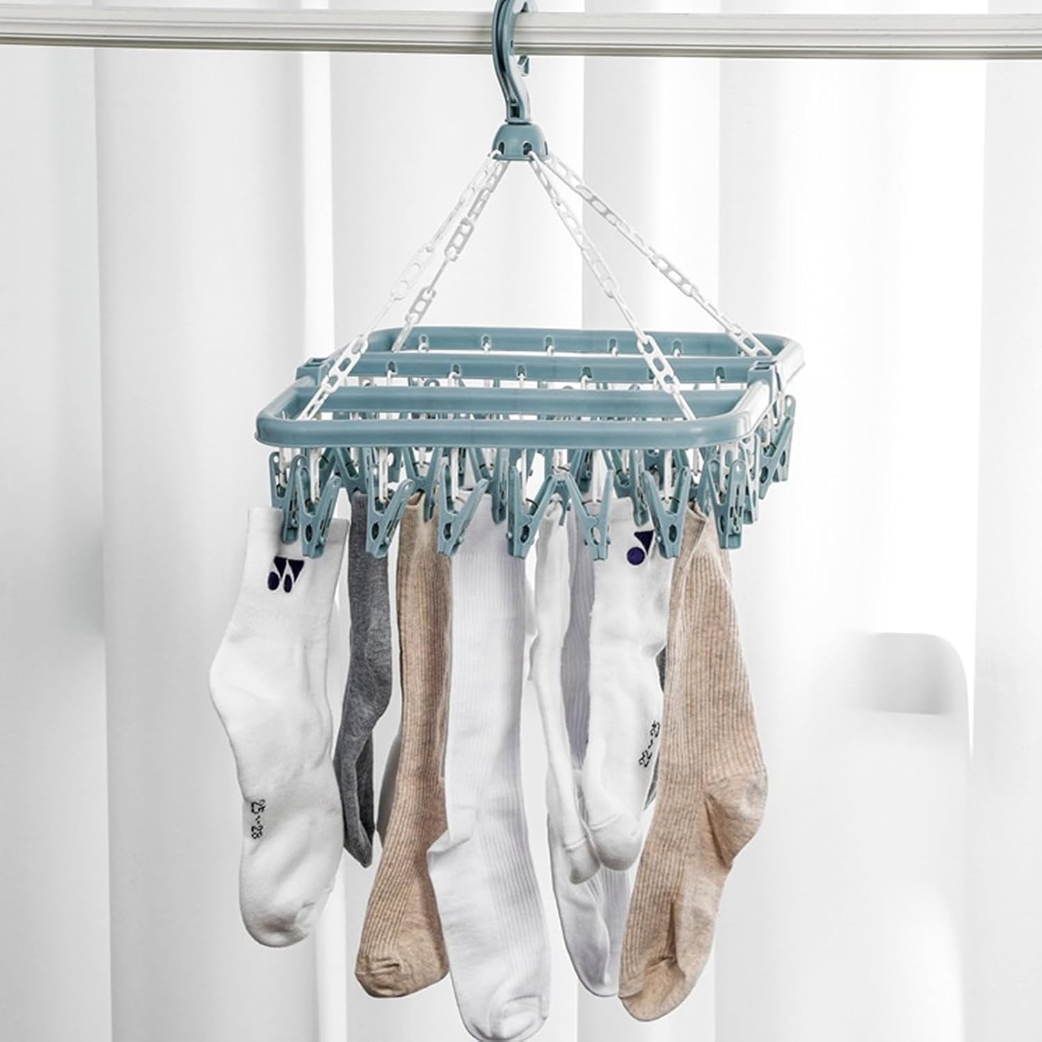 Extra Thick 32 Jaw Clothesline | Reinforced Structure | Indoor/Outdoor Foldable Storage Foldable Clothesline Rack for Small Spaces