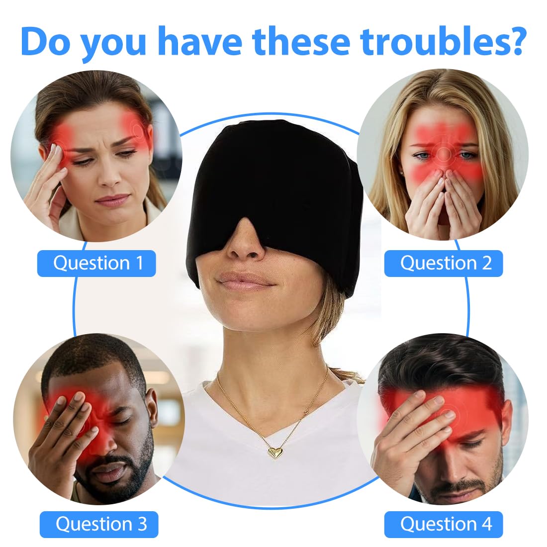 GXGM 1 Pezzi Cappello per Emicrania, Migraine Relief Cap, Maschera Emicrania, Riutilizzabile Gel Cappuccio per Mal di Testa, Cappuccio per Mal di Testa Avvolge la Testa a 360°, Migraine Mask