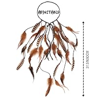 Vista 6 de Diadema bohemia de plumas para festival, accesorios para el cabello largo gitano bohemio con cuentas hippie para mujer (patrón 1)