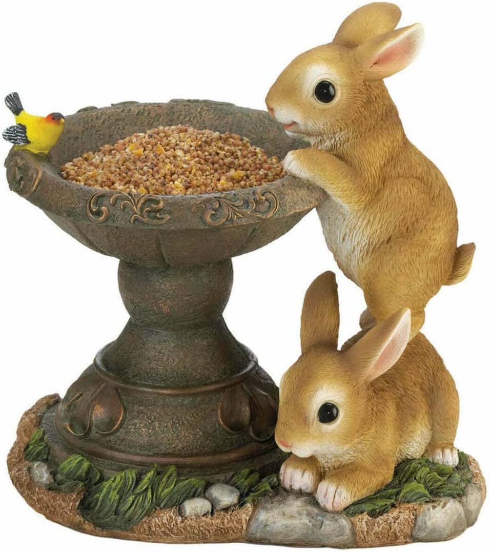Zingz & Thingz Decorative Outdoor Home Garden Bird Feeder, 10x6.5x10.5, Playful Bunnies