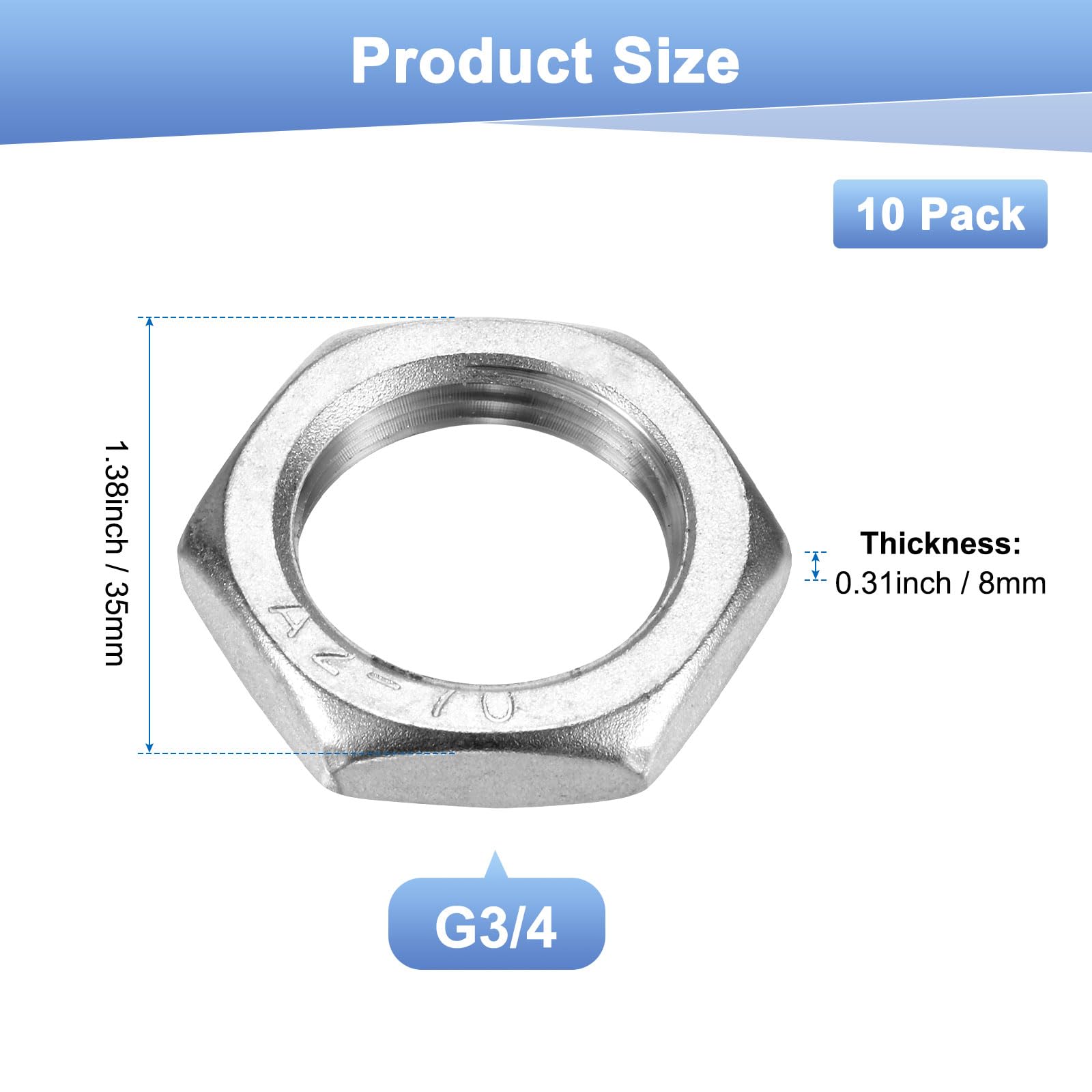M METERXITY 10-Pack Cast Pipe Fitting Hex Locknut - Image 3