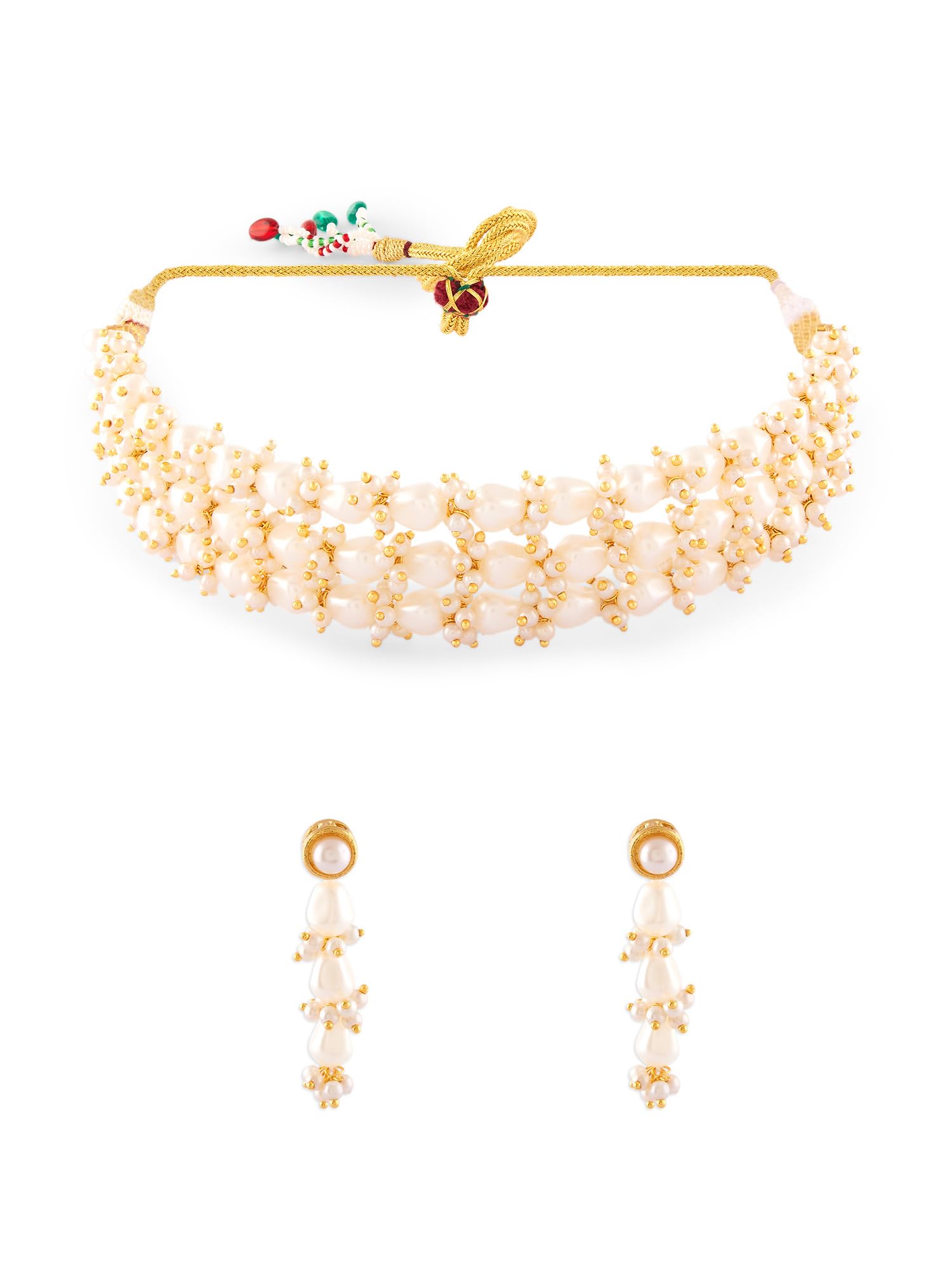 ZAVERI PEARLS Gold Tone Multistrand Cluster Pearls Beaded Choker Necklace & Earring Set For Women-ZPFK18016 (B0D2CZXYP1) Amazon Price History, Amazon Price Tracker