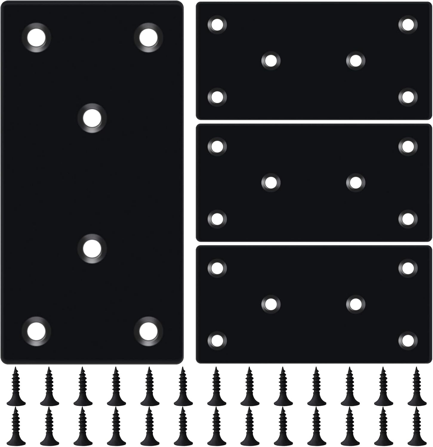 4PCS 3.94 x 1.97 inch Black Flat Mending Plate, Metal Bracket with Holes, Straight Steel Brace Fixing Joining Plate for Wood with 24PCS Screws