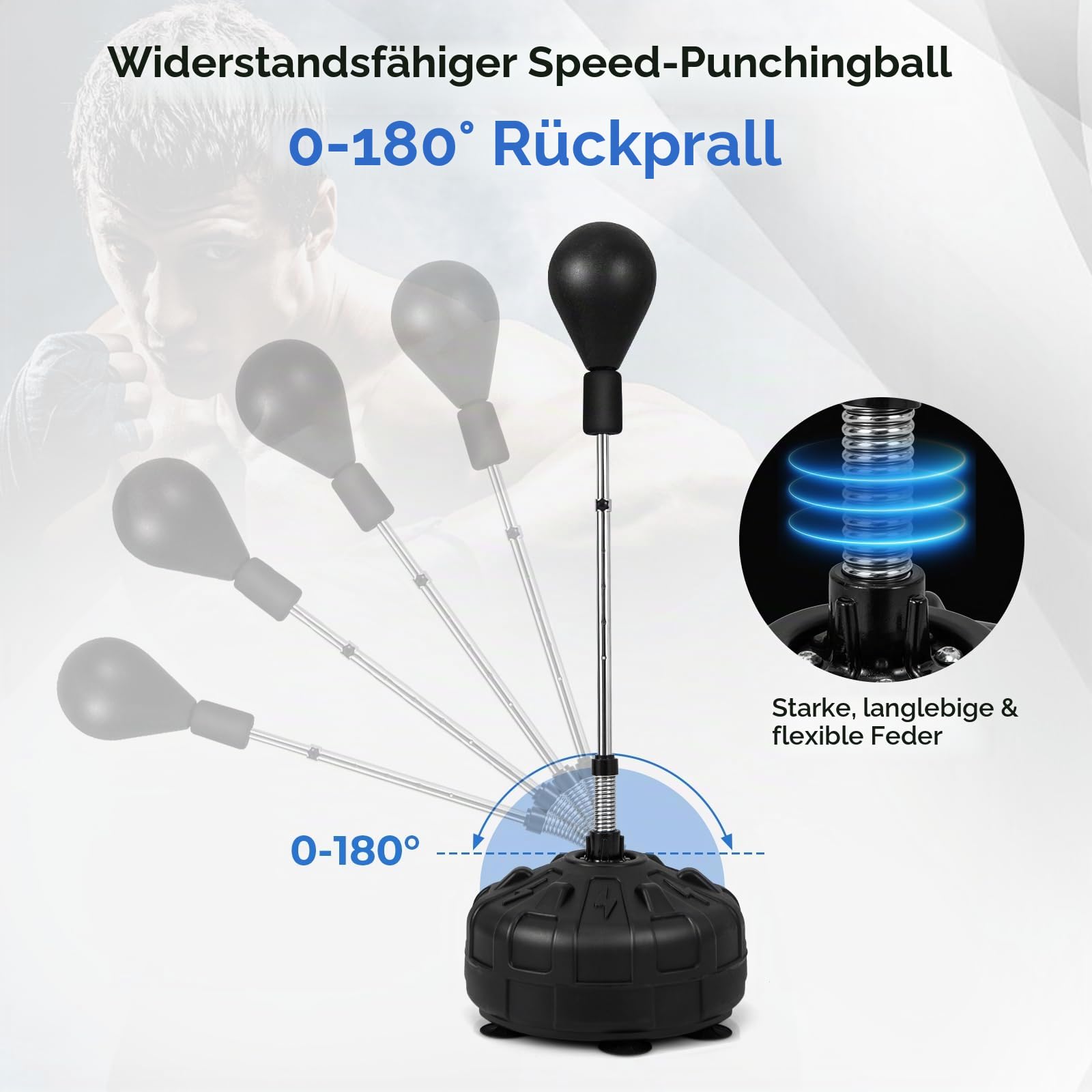 HOMASIS Punchingball mit Ständer, Boxstand 137–156 cm höhenversetllbar, Speedball aus Kunstleder mit befüllbarem Boxsackständer & 6 Saugnäpfen, Standboxball mit Boxhandschuhen für Boxtraining