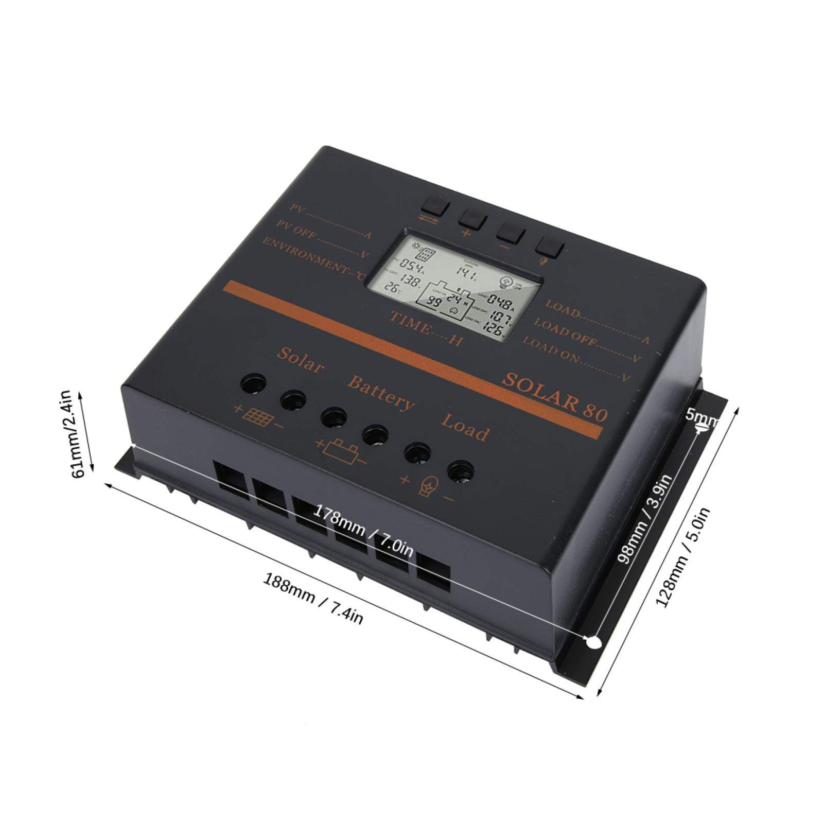 Controlador de carga, 12V 24V Auto 80A PWM Controlador de carga solar Panel solar Regulador de carga Pantalla LCD Solar