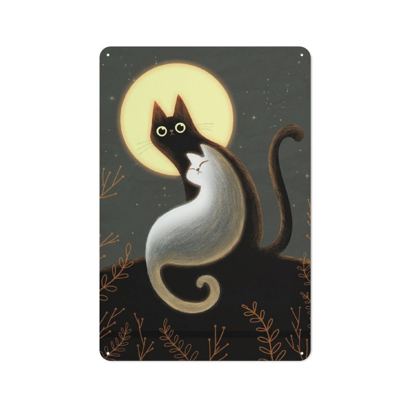 Junmoney Cats In The Moonlight Vintage Tin Sign 30X20cm With For Man Cave Or Games Room, Suited To Wall Displays In Games Rooms And Man Caves