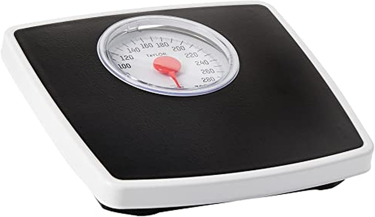 Battery Free Analog Scales for Body Weight, 330LB Capacity, Easy to Read Large 4.25-inch Dial, 10.3 x 10.6-inch Vinyl Mat Platform, Black