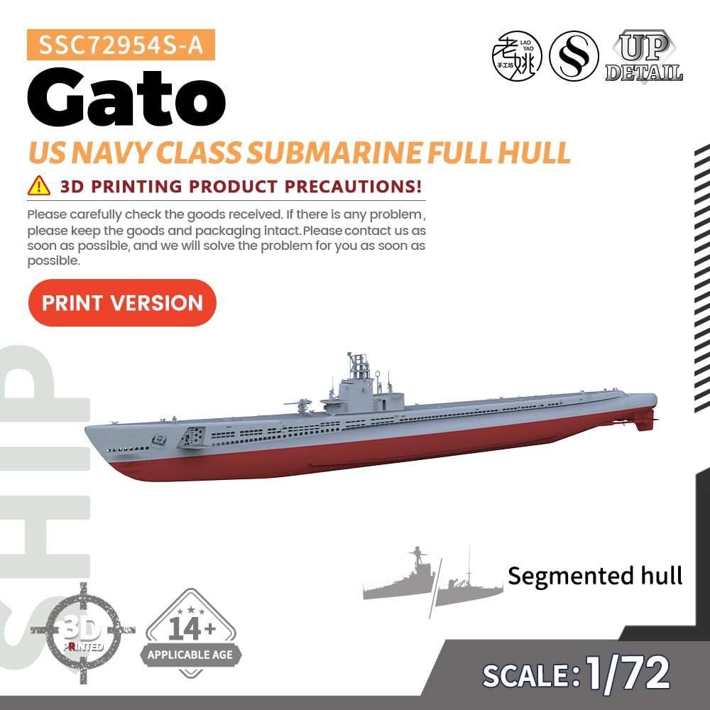MRY-SFW SSC72954S-A 1/72 model wojskowy US Navy, okręt podwodny klasy Gato, pełny kadłub, segmentowany kadłub