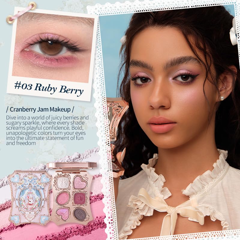 Flower Knows Bunny Garden 6-Color Makeup Palette,Berry Pink Face Makeup with 2 Matte + 2 Shimmer + 2 Satin Shades,Blendable & Smooth,Cute Make Up Gift,0.23 oz(03 Ruby Berry) - Image 2