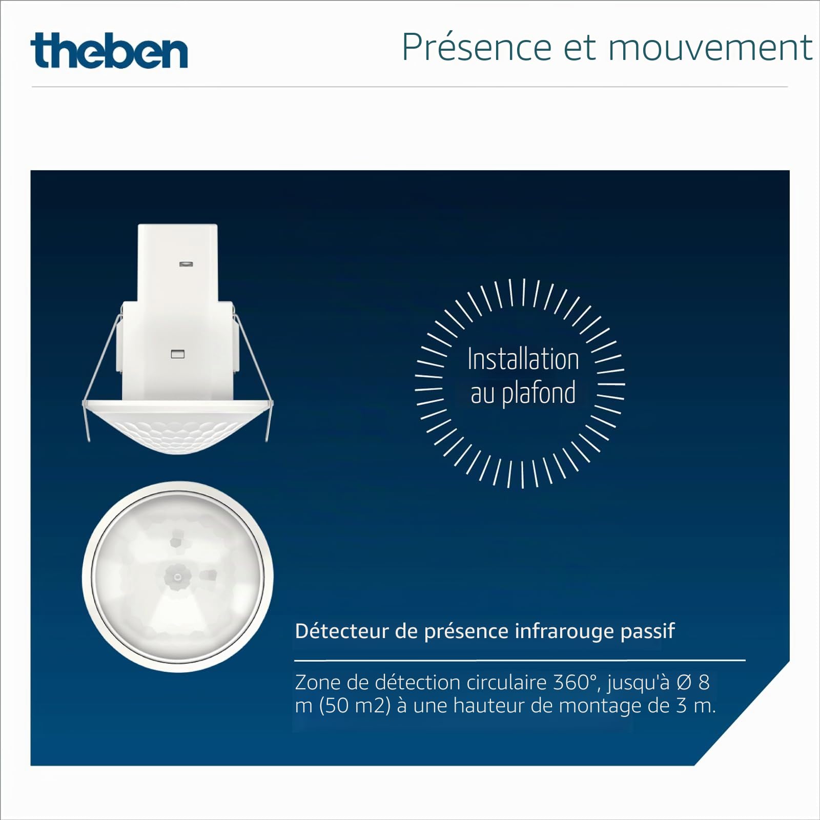 Theben 1030560 theMova S360-100 DE détecteur de Mouvement 360° 8 m Plafond