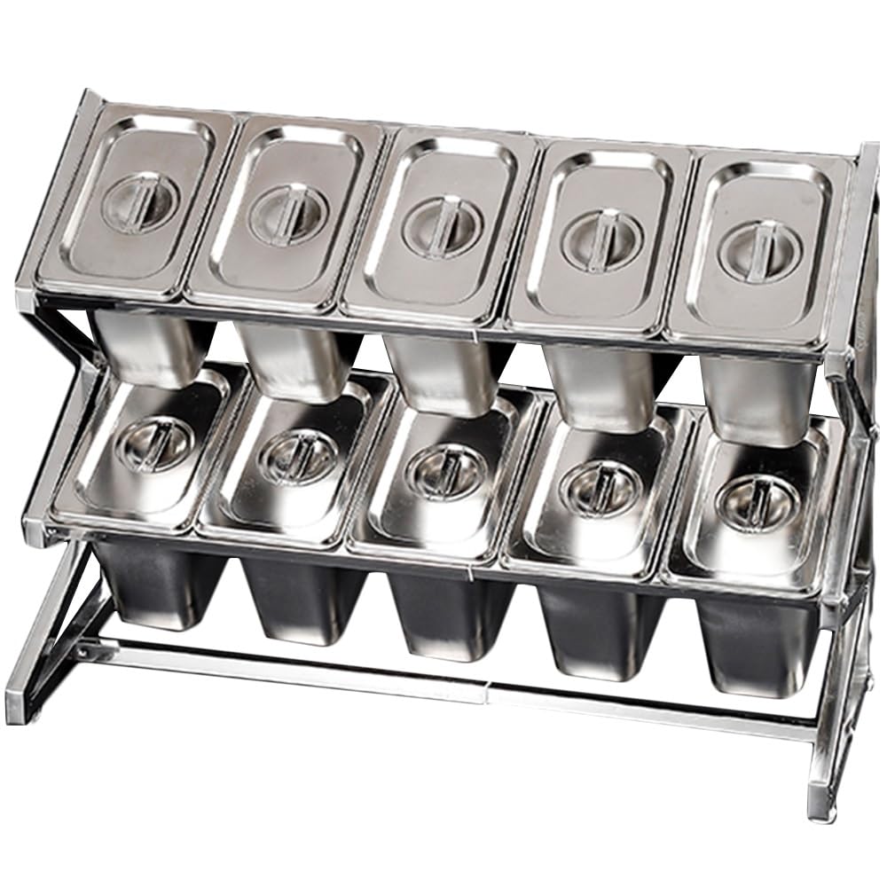 GTHTUHFD Expandable Stainless Steel Spice Rack For 10 Pots & Pans With Spoon Holder Countertop Condiment Organizer,Argento/Dd-25.4X8.9X17IN