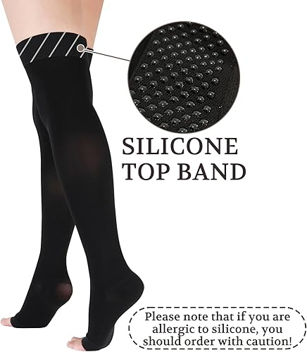 Miniatura 28 de Lin Performance Medias de compresión médica de 15-20 mmHg para mujeres y hombres, calcetines altos con punta abierta para venas varicosas, piernas