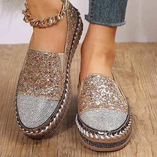 Image of Women's Fashion Rhinestone Slip On Sneakers Casual Comfort Platform Walking Shoes Cute Bowknot Glitter Bling Loafers
