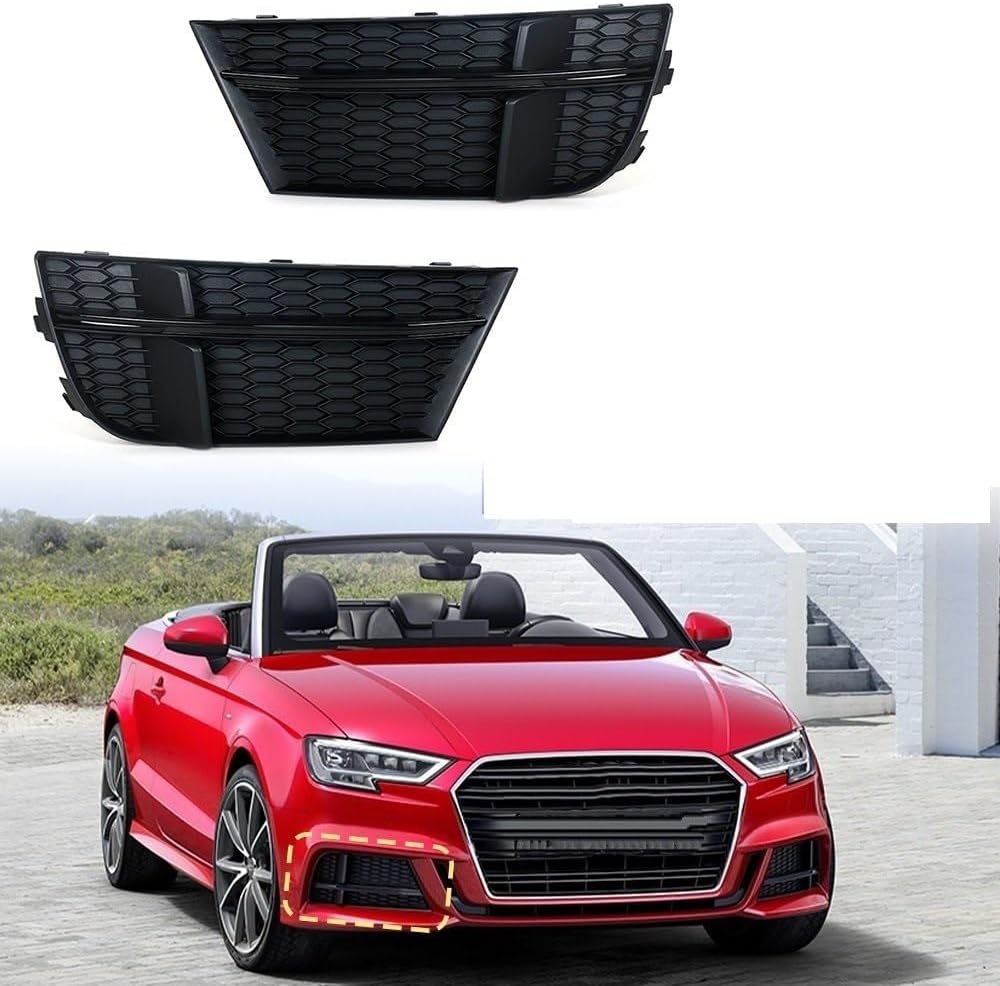 ラジエターグリル 2 個 ために A3 S3 S ライン 2017-2020 車のフォグライトグリルランプカバートリムハニカム六角フ