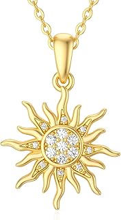 14K Gold Moon and Sun Necklaces for Women Sun Pendant Necklace Crescent Necklaces Moon Sun Star Pendant with cubic zirconia Dainty Necklaces for Wife Girlfriend Daughter, 16''-18''