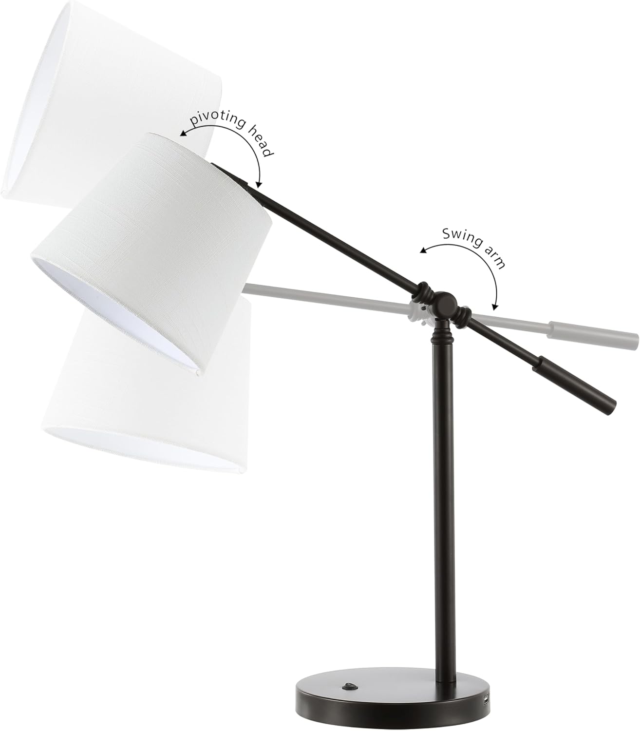 JONATHAN Y 24" Oil Rubbed Bronze 1-Light Iron LED Task Lamp with USB Port, Classic Vintage Industrial Table Lamp with Adjustable Head and Linen Shade, LED Bulb Included JYL1129A