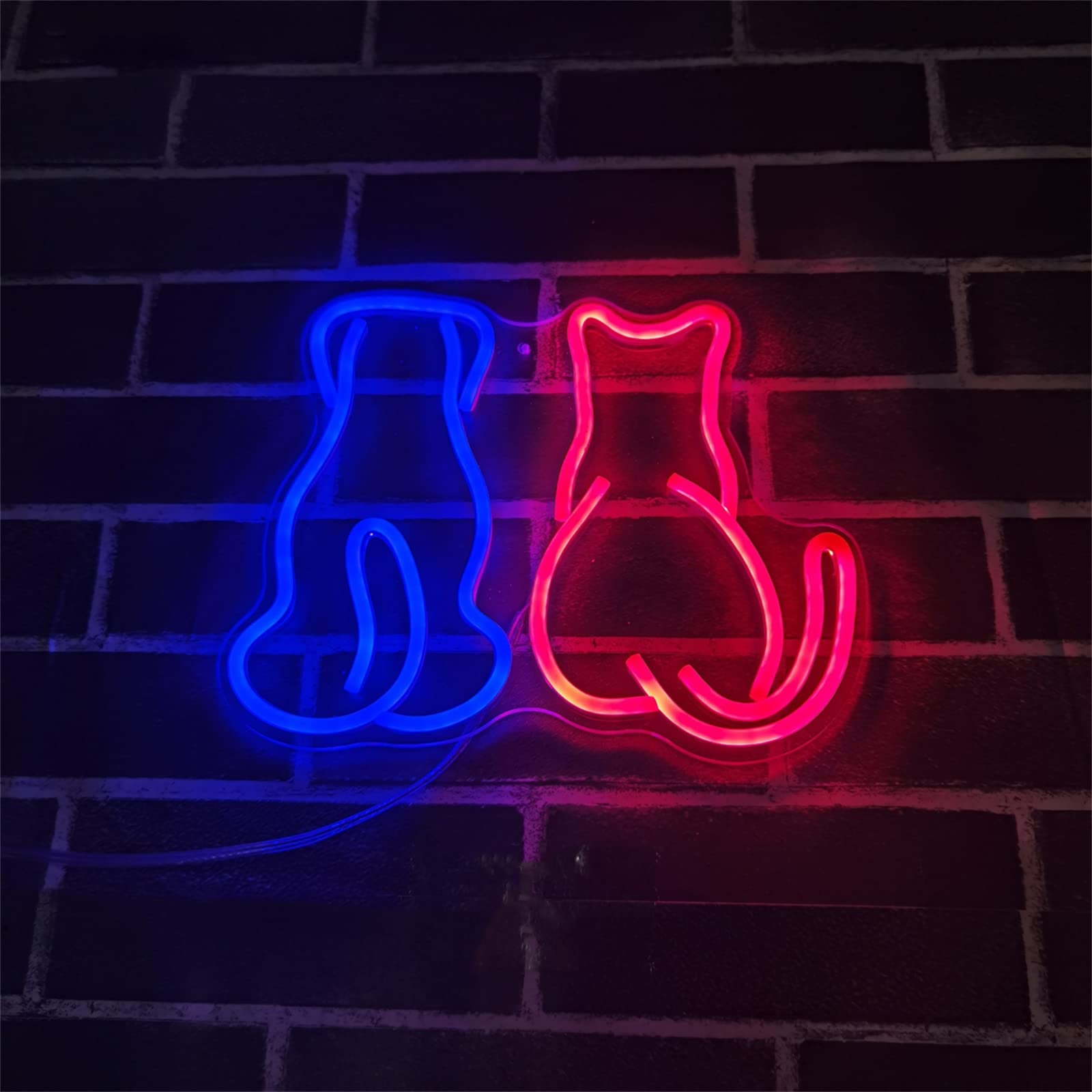 Gatto Cane Insegna Neon con Luce Neon Negozio Animali Decorazione Parete Gattino Cucciolo Luce LED Casa Camera Canile Decorazione Parete Negozio Animali Domestici Segno di Luce,A,33x28CM