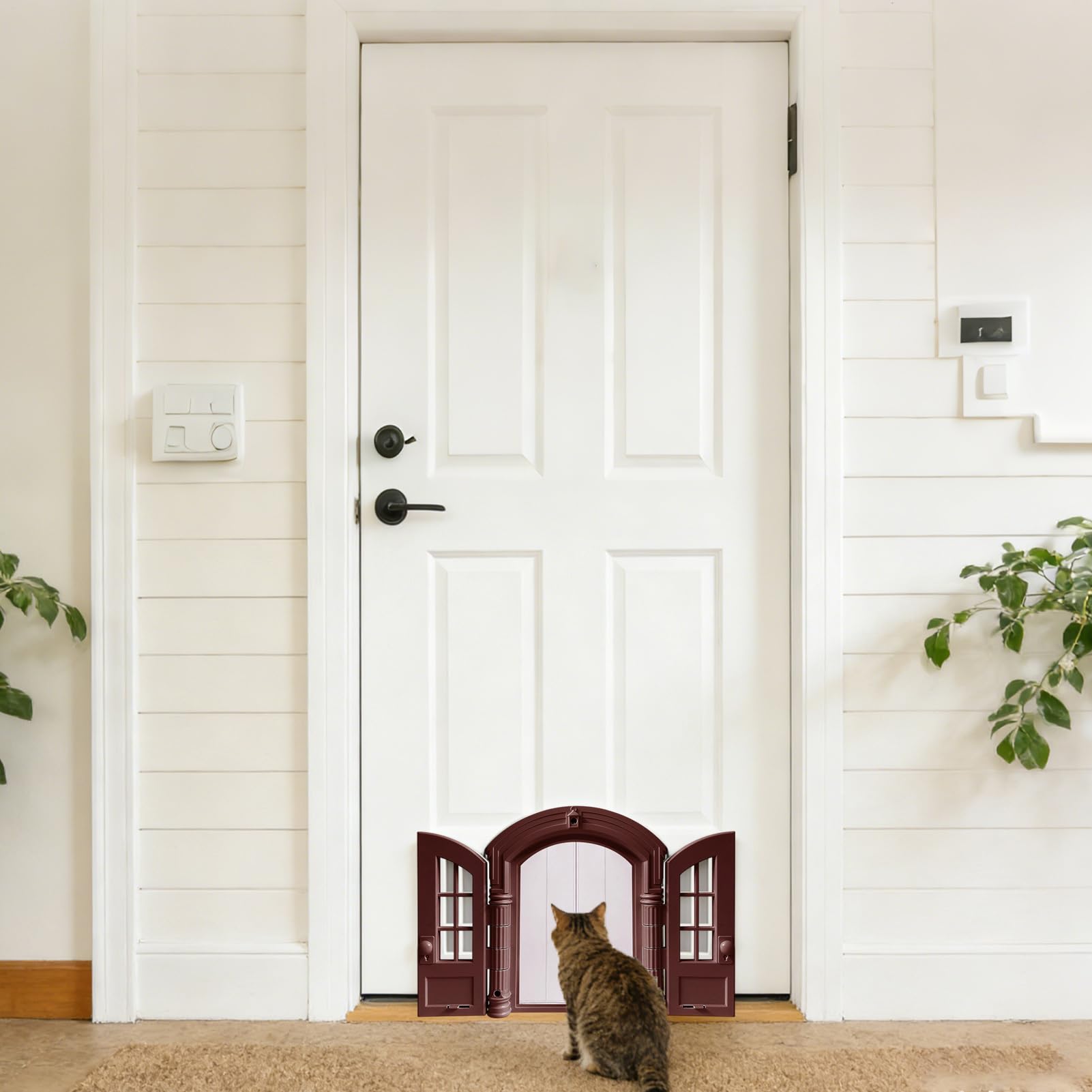 Porta per Gatto da Parete Cornice d'Ingresso Antifuga per Cuccioli | Porta Gattaia Stile Francese 24x27,5x7,2 cm per Interno Esterno Garage Casa Parete