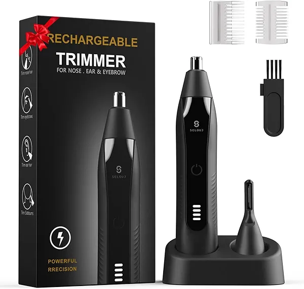 Selouj Ear and Nose Hair Trimmer for Men, 2025 Professional Painless USB Rechargeable Eyebrow & Facial Electric Hair Trimmer for Men Women, Powerful Motor, Dual Edge Blades, IPX7 Waterproof Easy Clean