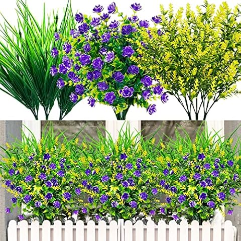 TURNMEON Artificial Flowers Outdoor, 8 Bundles Faux Flowers Plants Outdoor UV Resistant Greenery Plants Artificial Fake Flowers Indoor Outside Planter Home Garden Spring Summer Decor(Mix Colors) Cover