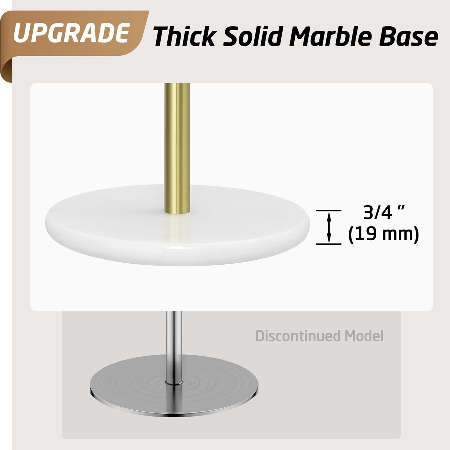 KES Marble Paper Towel Holder Gold Countertop, Kitchen Standing Paper Towel Holders Marble Base Standard or Jumbo-Sized Rolls Brushed Gold, KPH100-BZ