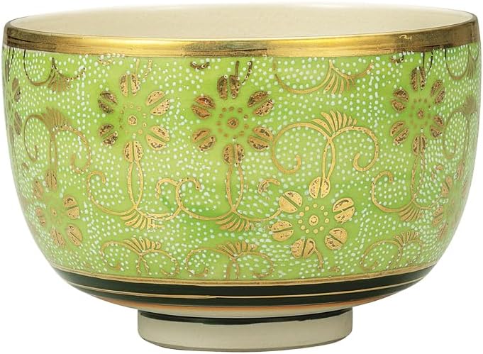 Nakamaru K9-874 Kutani Ware Matcha Bowl, White Iron Senkimidori