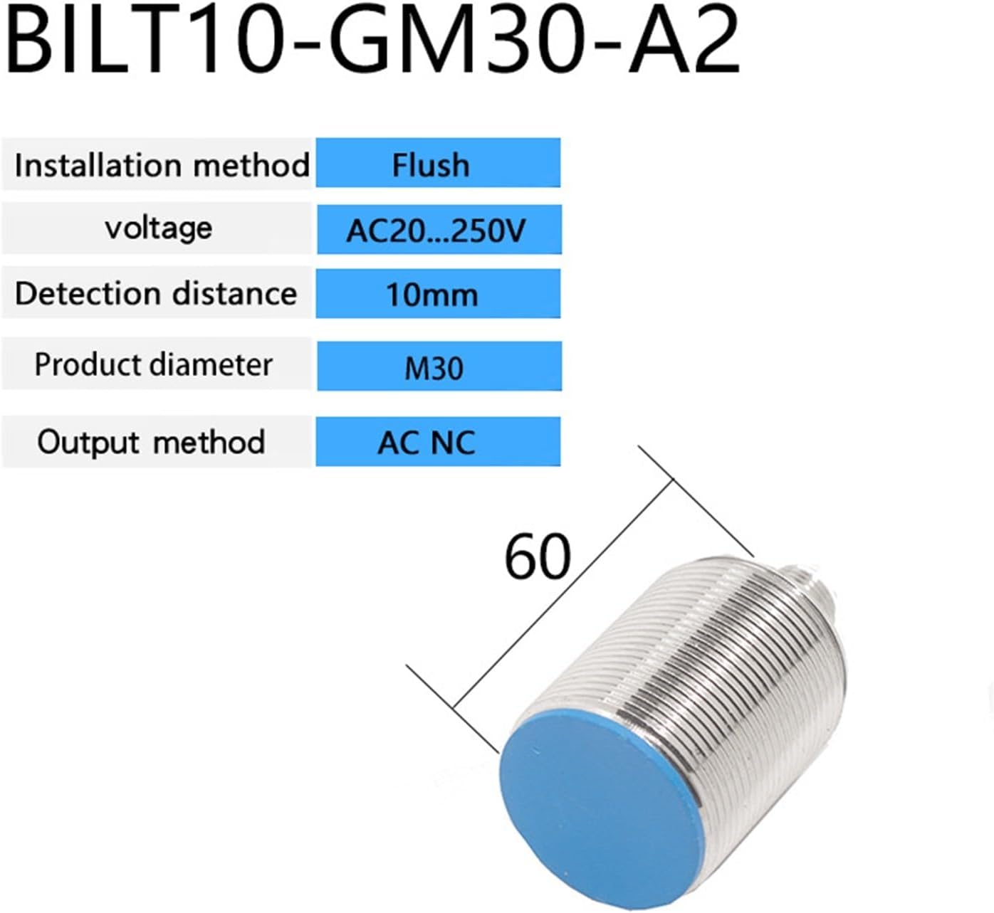 1pcs M30 Inductive Proximity Switch Sensor Flush DC 10-30V AC90-250V NPN PNP NO NC Output(AC NC)