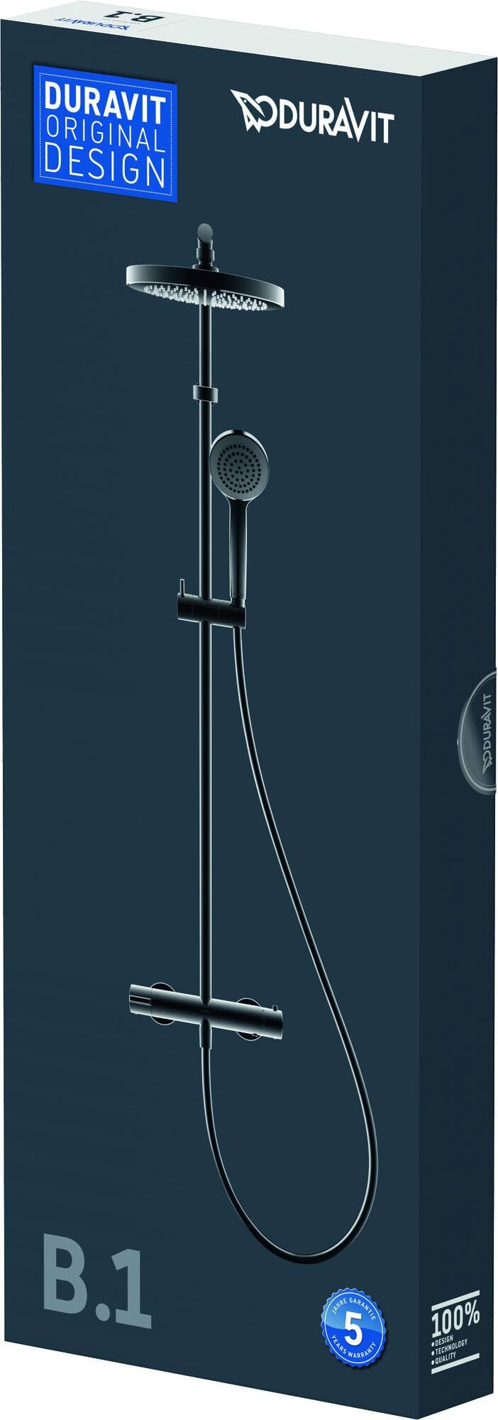 Duravit B.1 Système de douche avec thermostat de douche, douchette à main, tuyau de douche, douche à effet pluie avec support mural, robinet de douche chromé
