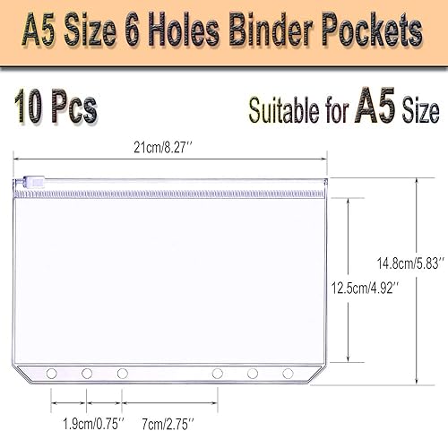 Miniatura 4 de Funda de PVC suave transparente A5 para cuaderno y 10 bolsas de hojas sueltas A5, cubierta de hojas sueltas, cubierta de carpeta personal de hojas