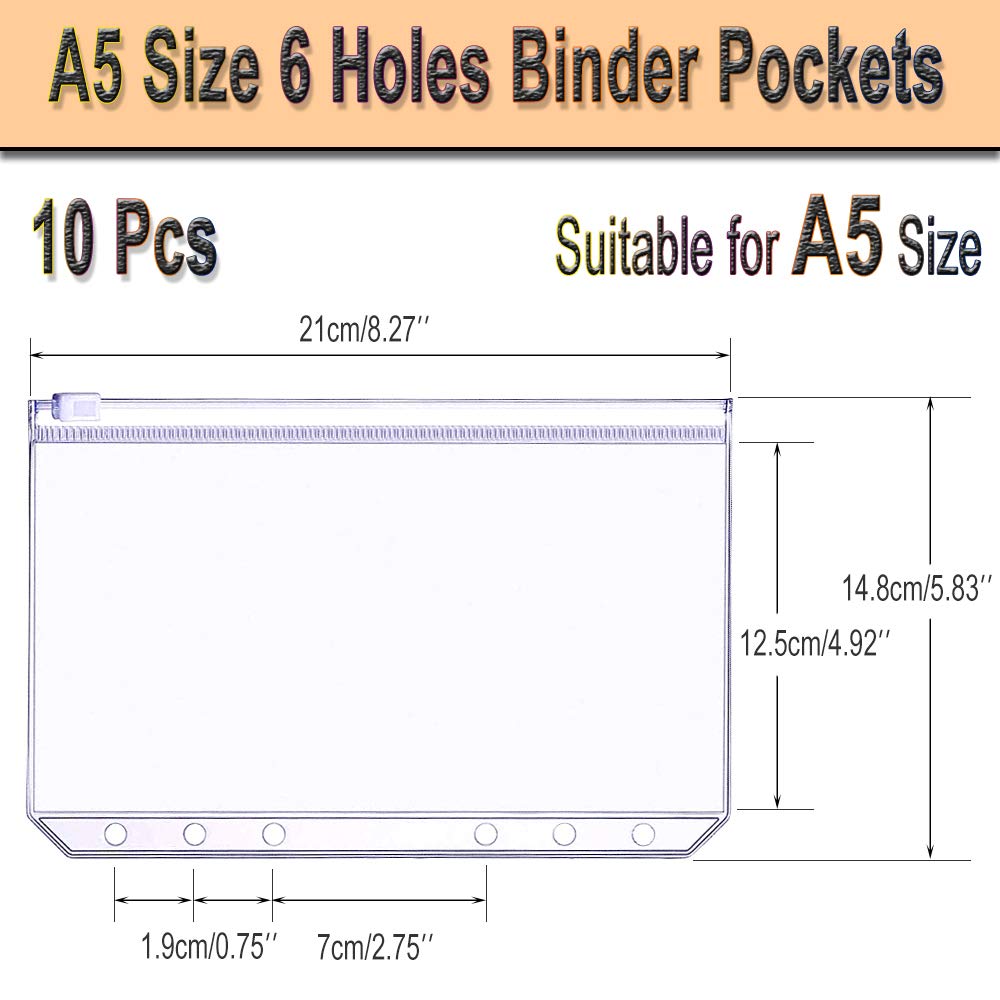 A5 Rainbow Soft PVC Notebook Cover y 10 bolsas de hojas sueltas A5, hojas sueltas, planificador personal de hojas sueltas, bolsillos impermeables para carpetas (arco iris)