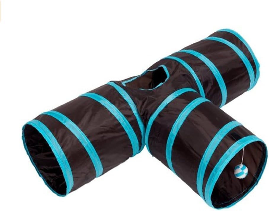 Pet Cat Dog Collapsible 3 Way Pet Crinkly Sounds Agility Train Tunnels and Tubes Toy for Small Medium & Large Cats Dogs Blue Blue with black