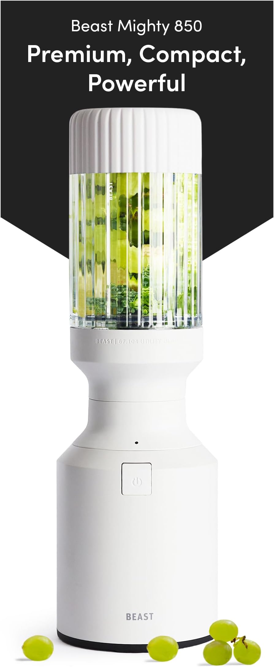 Beast Mighty 850 | Premium Compact Personal Blender | Smoothies, Shakes, Dressings, Sauces, Desserts, Dips | Blends Ice and Frozen Fruit | Includes Extra Lids and Straws | 850W (Cloud White)