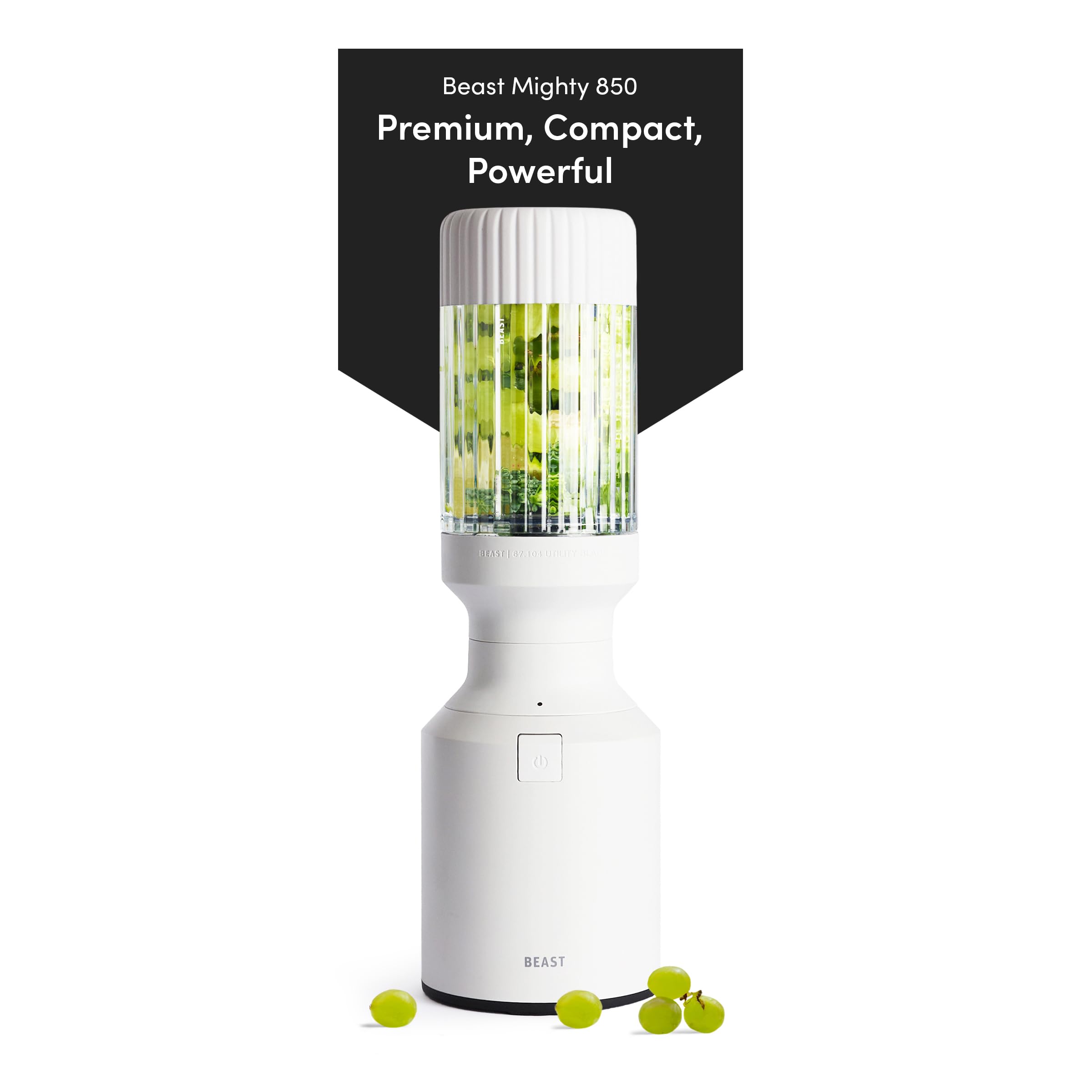 Beast Mighty 850 | Premium Compact Personal Blender | Smoothies, Shakes, Dressings, Sauces, Desserts, Dips | Blends Ice and Frozen Fruit | Includes Extra Lids and Straws | 850W (Cloud White)