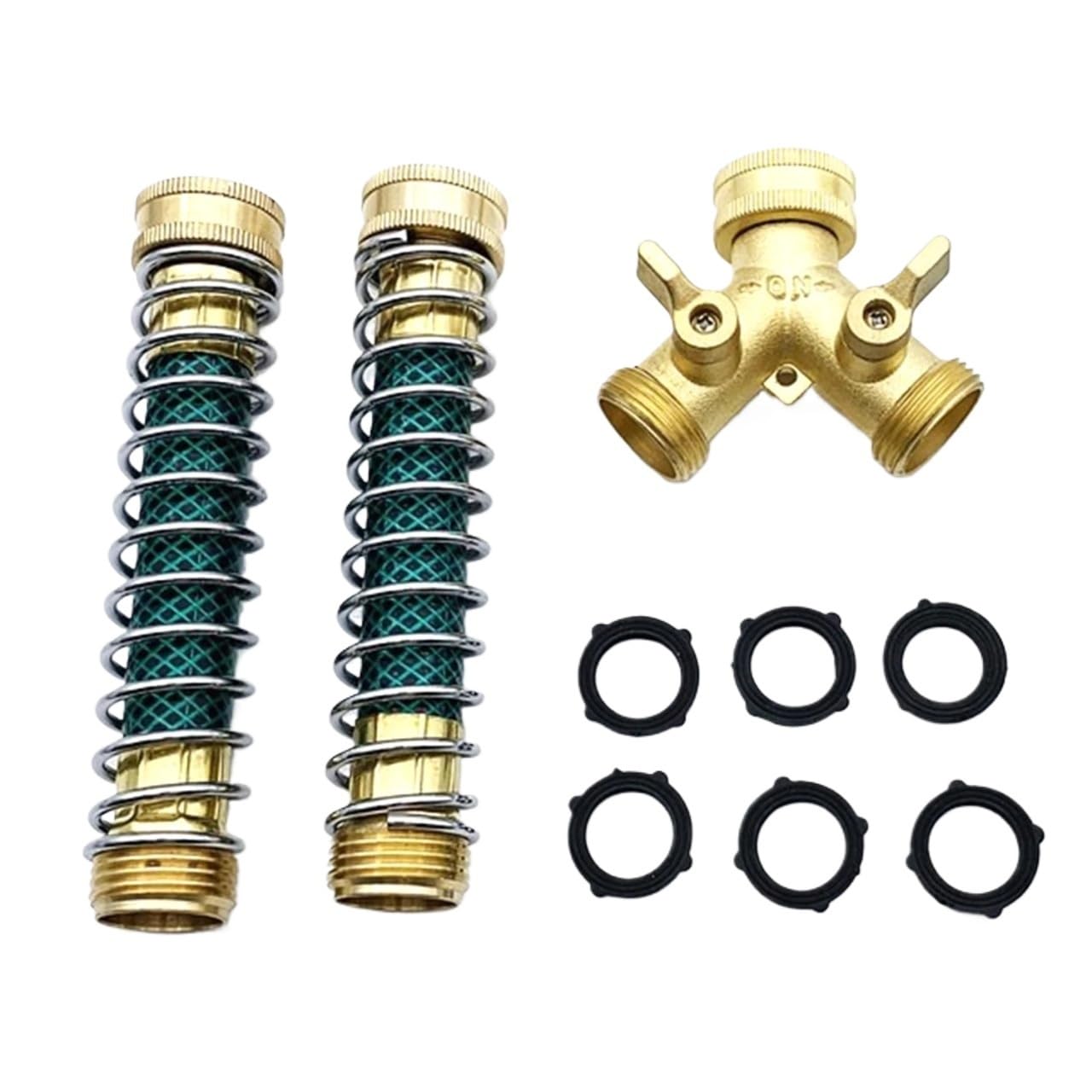 Y-Type Brass Garden Hose Dispenser Two-Way Extension Coil Spring Protector Faucet Connector(04847)
