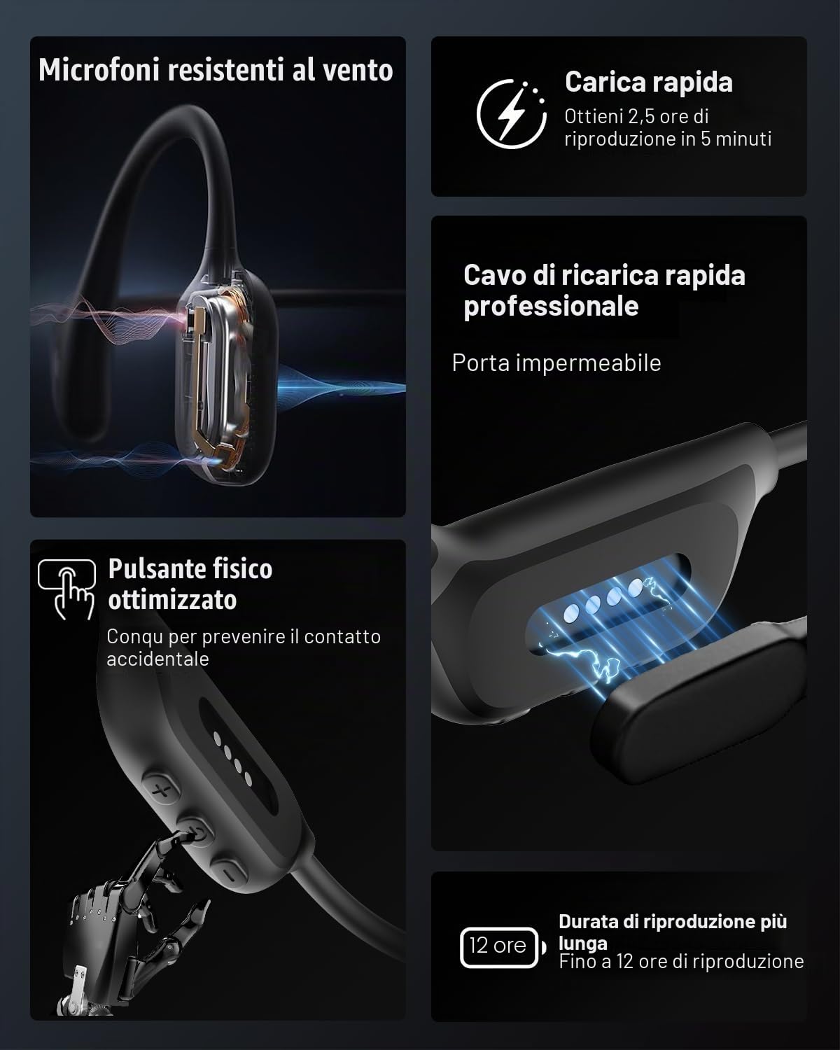 Cuffie a Conduzione Ossea Nuoto, IPX8, Bluetooth 6.0, MP3 8 GB | 12H Anti-Vento Open-Ear Cuffie Nuoto IPX8 Impermeabili, Sportive Auricolari MP3 Integrato, Piscina, Corsa, Ciclismo, Fitness