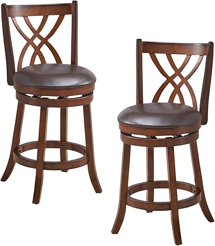 Miniatura 7 de ERGOMASTER Juego de taburetes de bar giratorios de 2 a 26 pulgadas de altura de mostrador, de piel sintética y madera de goma, taburetes giratorios