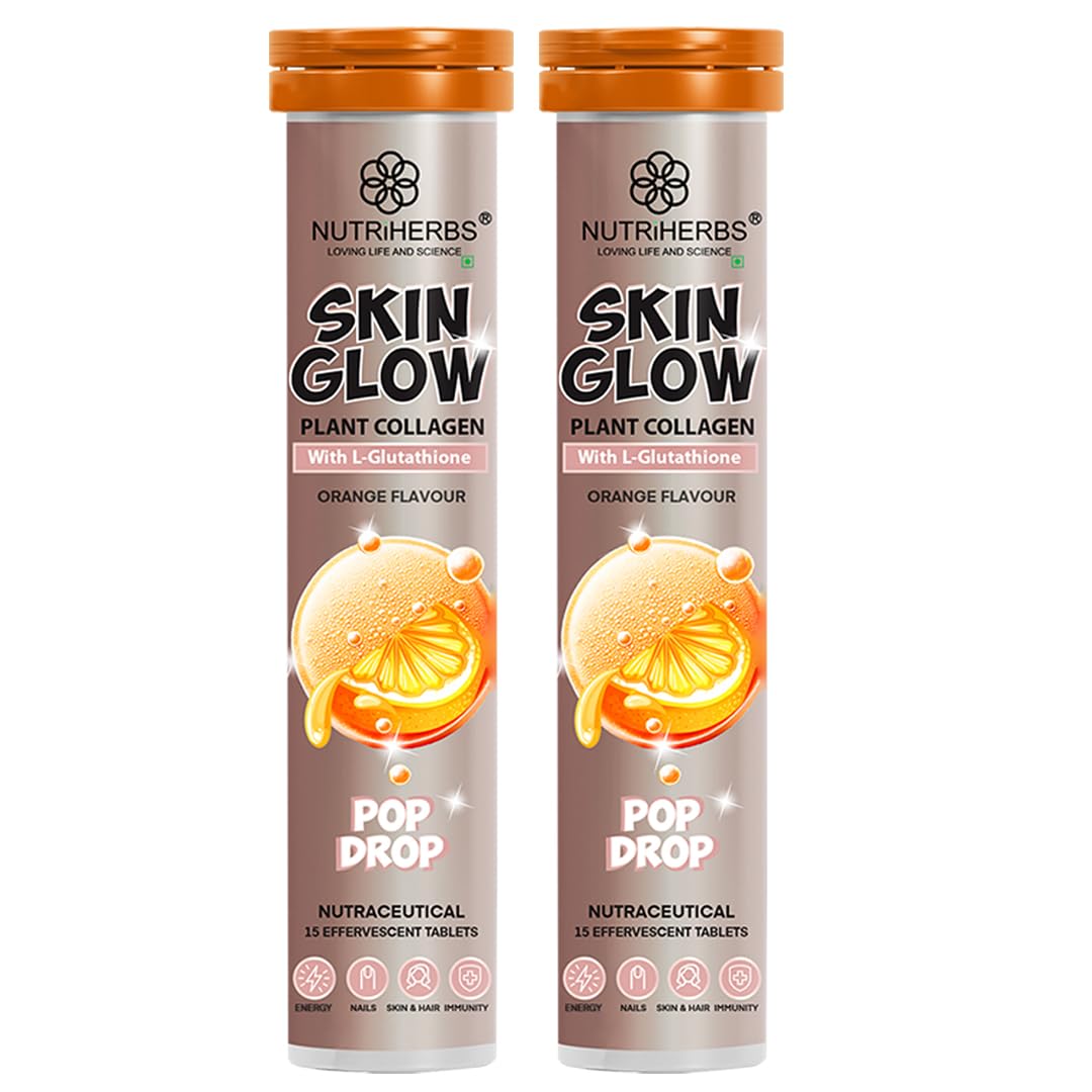NUTRiHERBS Skin Glow with L-Glutathione Effervescent Tablets | Plant Based Collagen Booster & Vitamin C Supplement for Radiant Skin & Hair-image-35