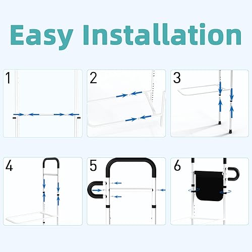 Miniatura 7 de Rieles de cama para adultos mayores, rieles de asistencia de cama ajustables para cama de tamaño matrimonial, bastón de cama portátil para personas