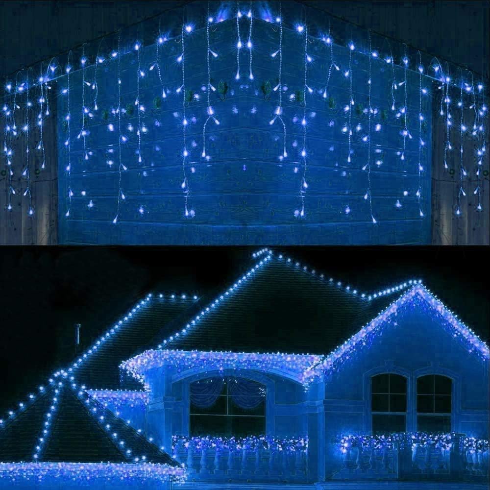 Trimming Shop Christmas Tree Waterfall Icicle Blue Glow, 15m 720-Count with Multifunction 8 Modes, Timer, Memory & Waterproof Clear Cable Indoor/Outdoor Decoration for Home Festive Holiday
