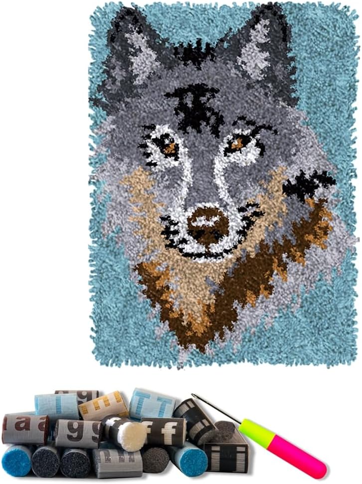 DIY Latch Hook Kits Horse Throw Carpet Embroidery Cover Rug Pattern Color Printed Canvas 52x38cm, Crochet Needlework Crafts for Kids and Adults