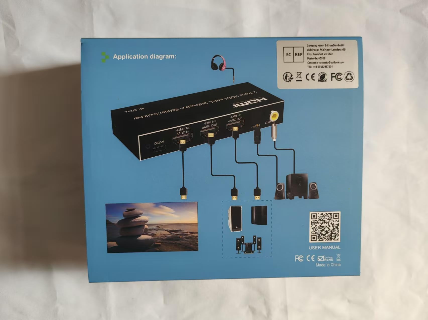 Estrattore audio HDMI eARC, 2/4 porte bidirezionale HDMI eARC Audio estrattore 4K 60Hz HDMI Toslink SPDIF COAXIAL 5.1CH Switch Audio HDMI & convertitore Splitter (2 porte HDMI)