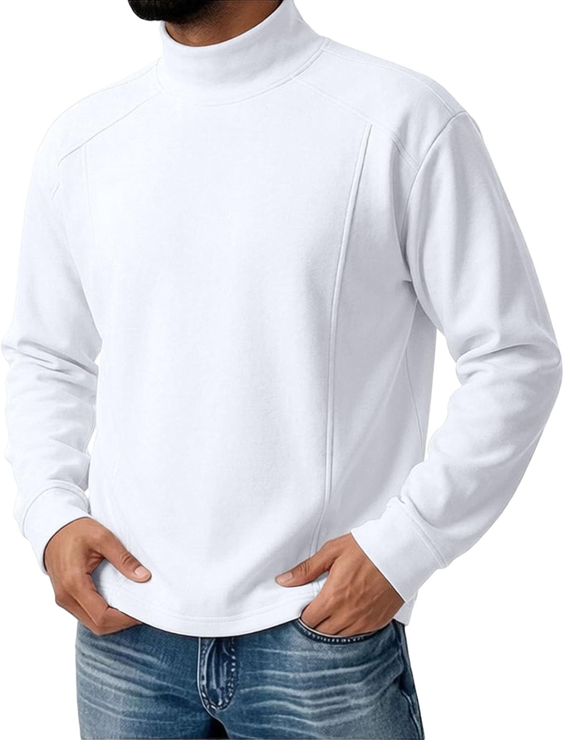 Men's Classic Mock Neck Shirt Long Sleeve Paneled Detail Pullover