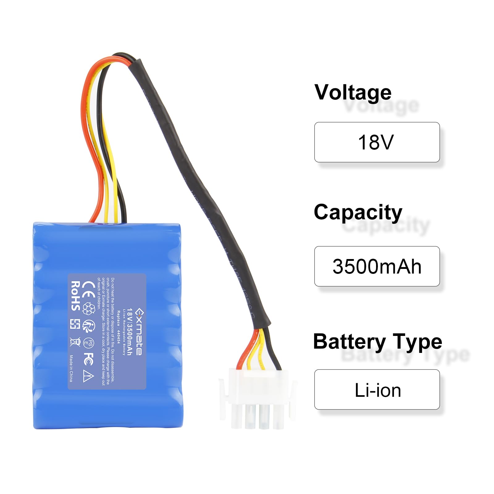 Exmate 18V 3500mAh Li-ion Akku kompatibel mit AL-KO Robolinho 500 E (119833) 02/2018-01/2019 100 110 1100 41.6 1150 W AL-KO 440454 441154 442175 442196 Rasenmäher