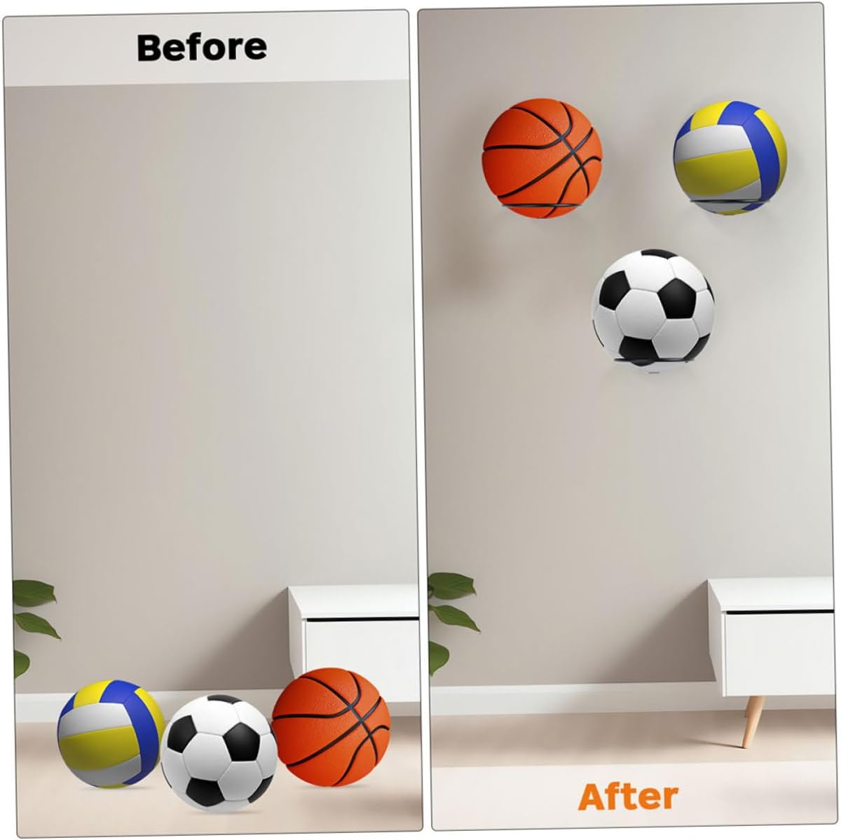 GALPADA 8pcs Wall Mounted Sports Ball Holder Rack, Metal Basketball Volleyball Soccer Rugby Storage Organizer for Home Garage Game Room