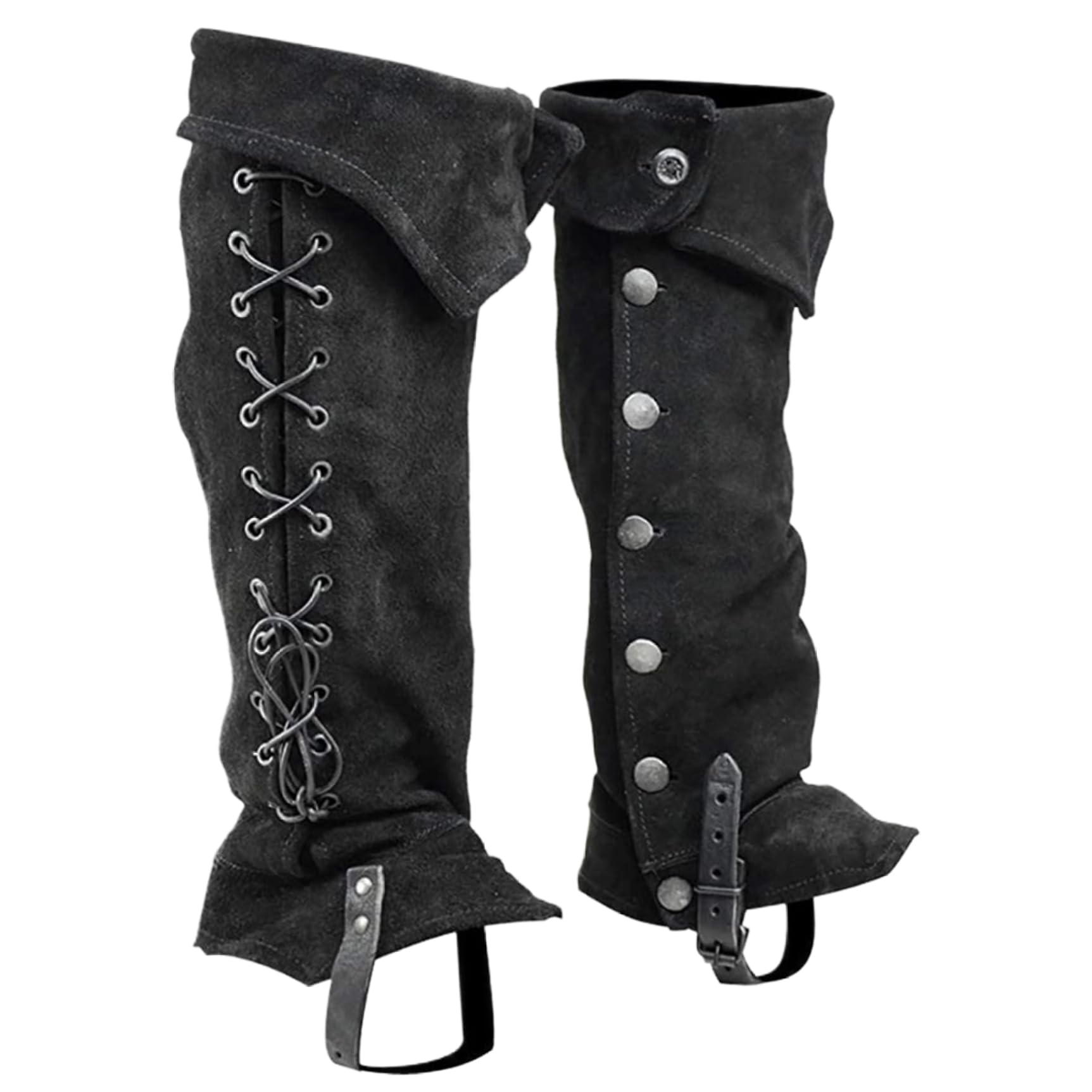 Xdyyjrasa Viking Medieval Boot Covers with Button Closure 1 Pair – Polyester Pirate Boot Covers Renaissance Costume for Cosplay Halloween, Black