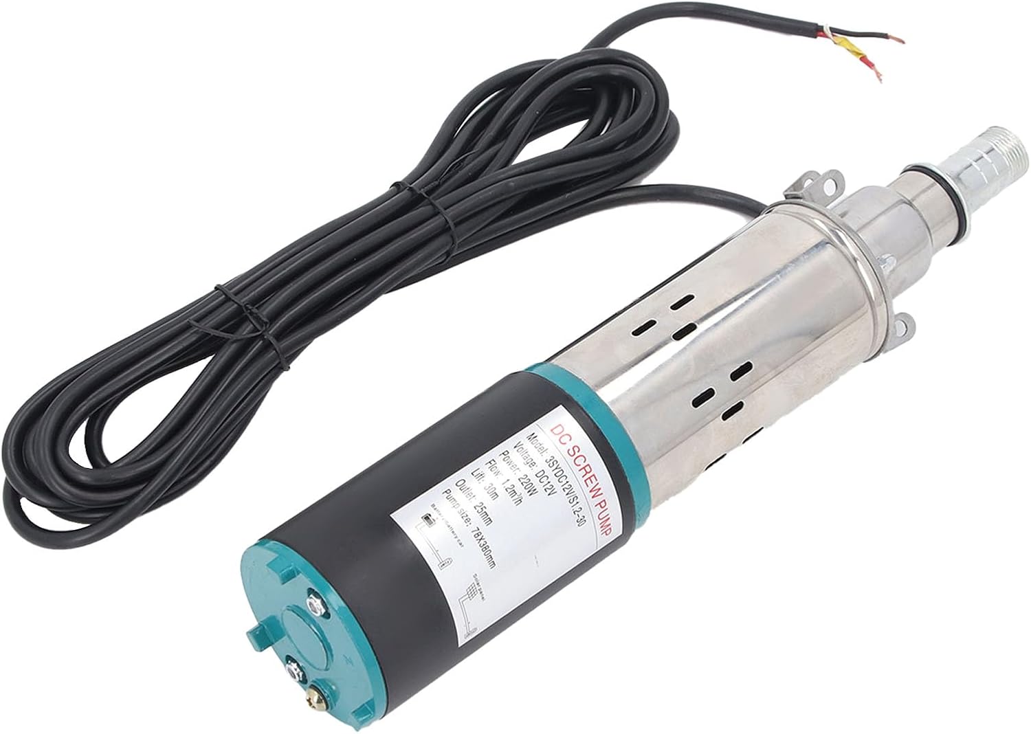 Jeffergarden 12V DC Submersible Well Pump, Stainless Steel Deep Well Pump with 7m Power Cord and 1in Hook Joint, for Irrigation Farm Ranch Home