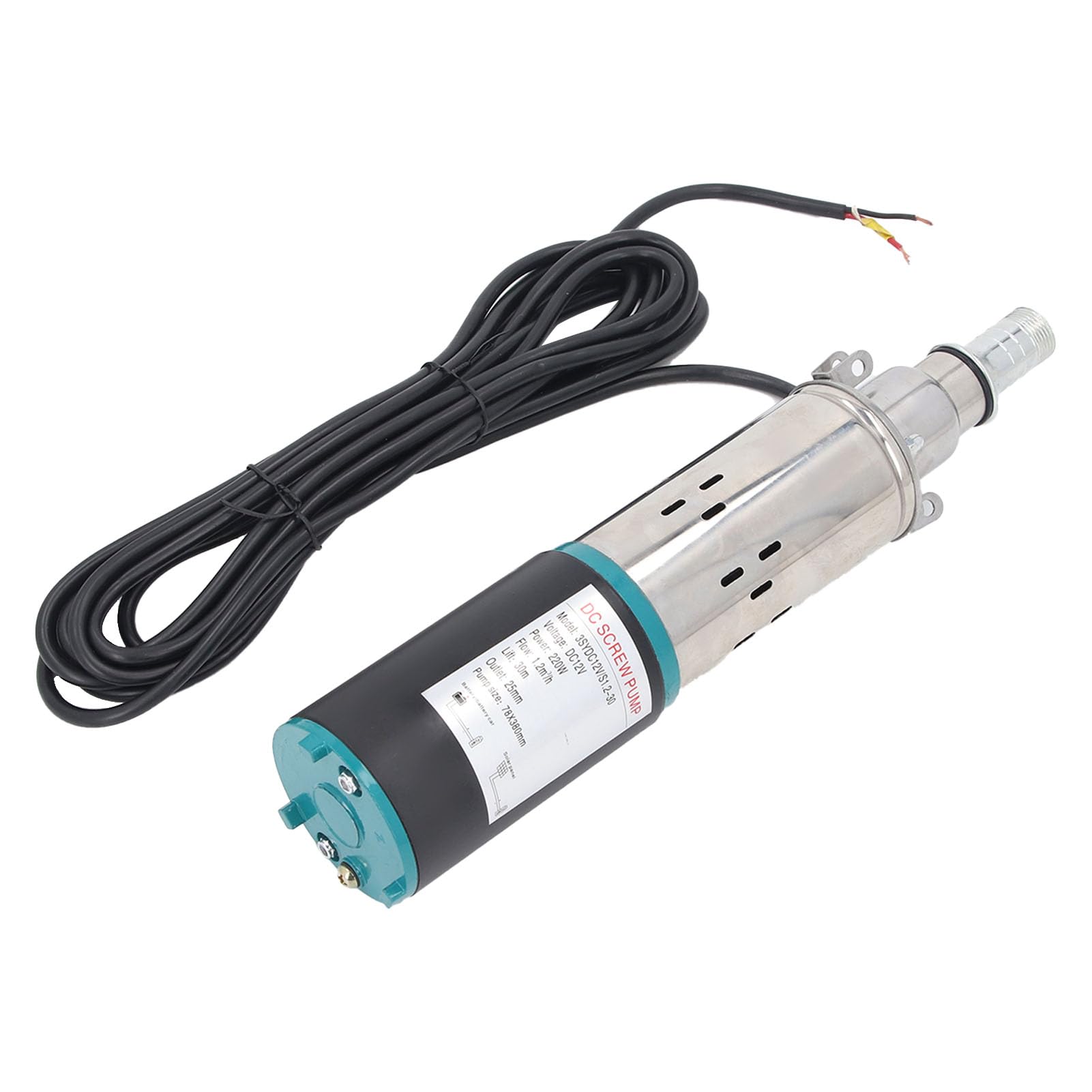 FILFEEL Bomba de Tornillo Sumergible de Acero Inoxidable de 12 V CC - Velocidad de 0,2 M³/H, Bomba de Pozo Profundo con Cabezal de 30 M para Riego con Energía Solar/batería, Vehículos Recreativos,